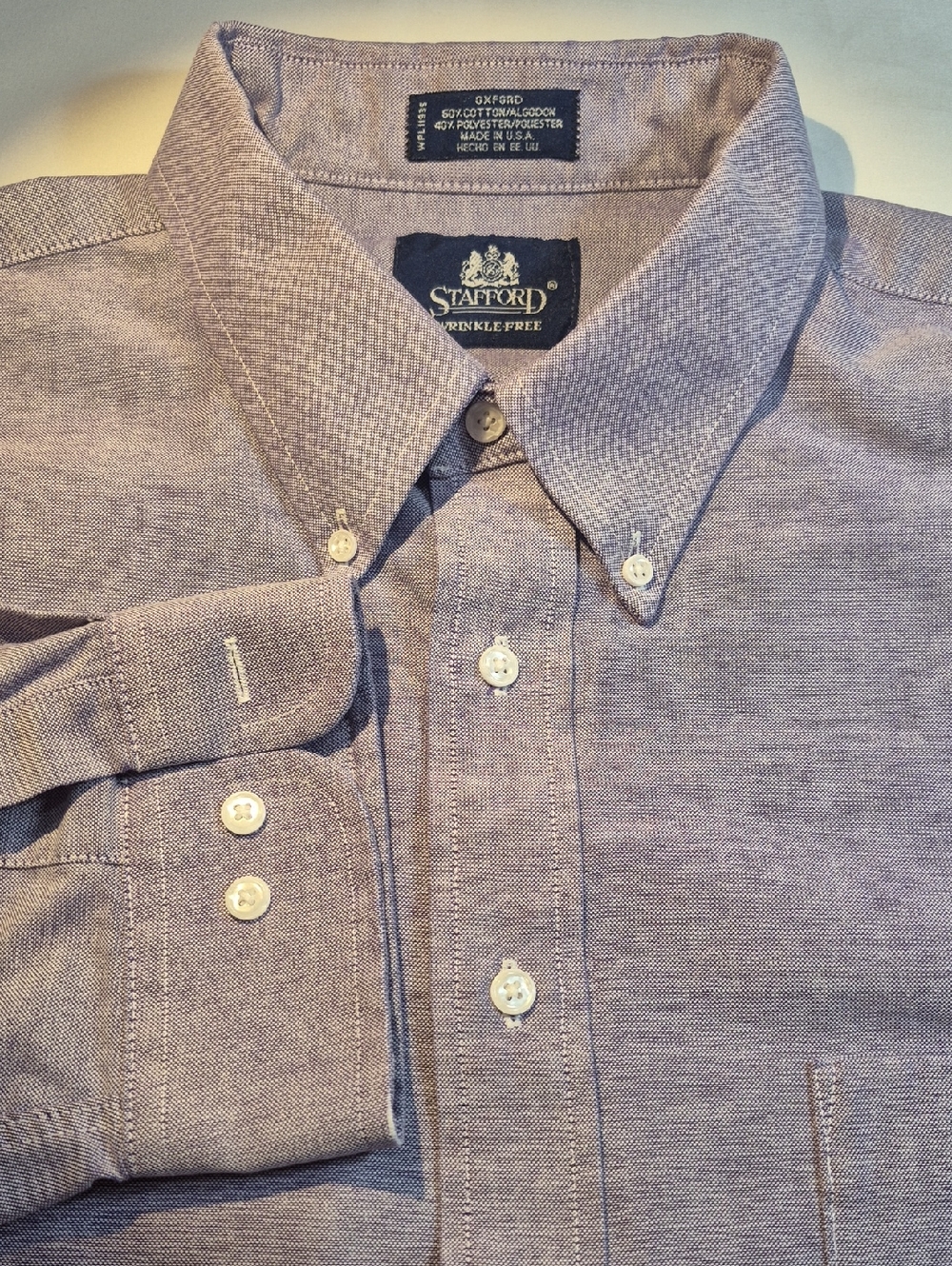 Stafford Men's Button-Down Dress Shirt in Light Lavender Long Sleeve 18 36/37